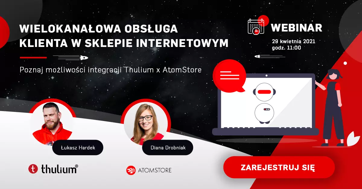 baner z zaproszeniem na webinar o obsłudze klienta z Thulium i AtomStore